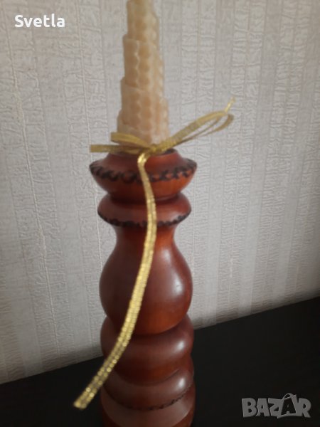 Ретро свещник от дърво, арт изработка, снимка 1