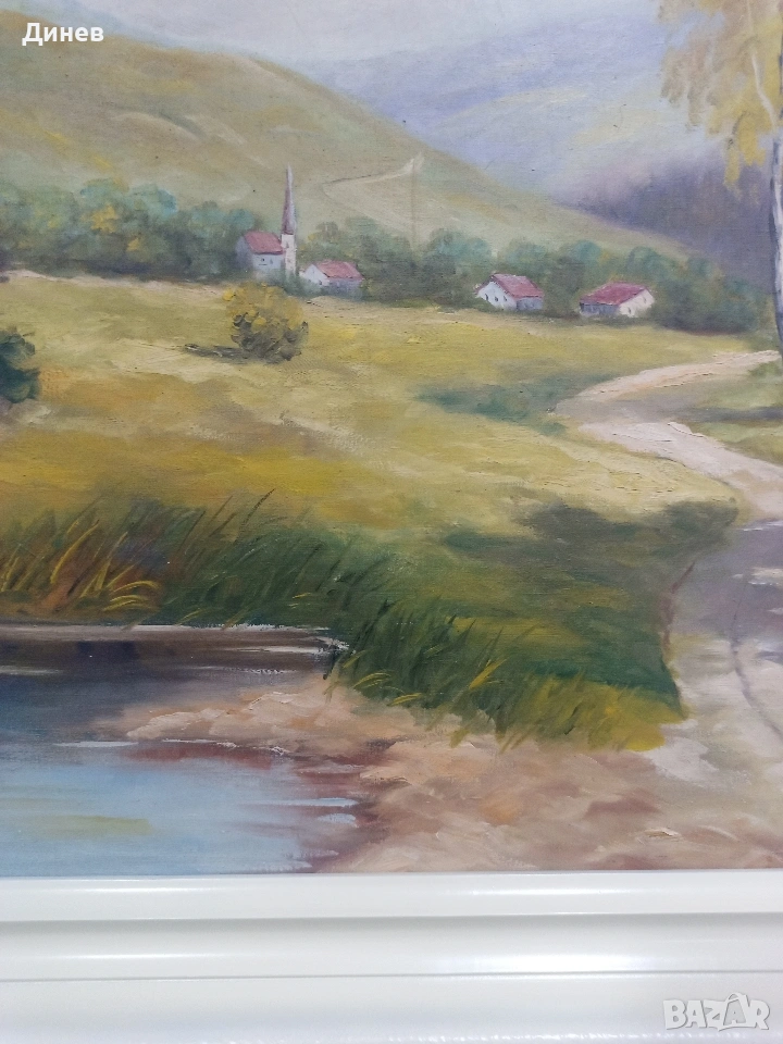 Стара маслена картина "Пейзаж с брези" – 78х59 см | Подписана, снимка 1