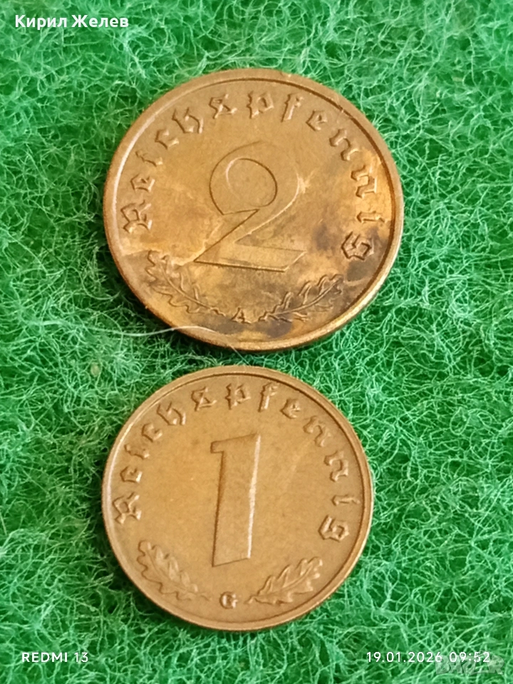 Две монети 1 / 2 райхсфенинг 1938г. Трети Райх Германия с свастика 53322, снимка 1