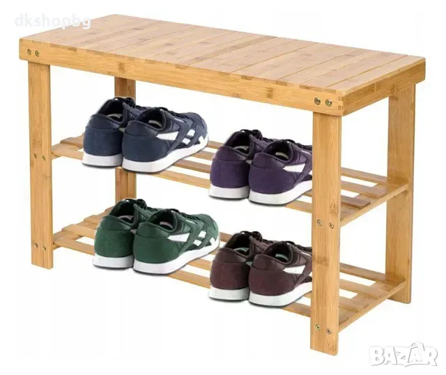 4410 Пейка с рафтове за обувки светло дърво Бамбукова, снимка 1