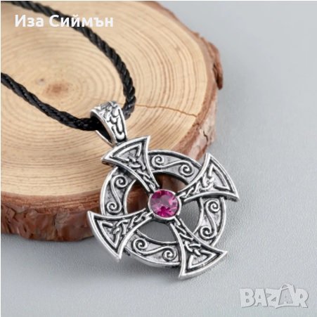 Висулка с кръст и червен цирконий, снимка 1