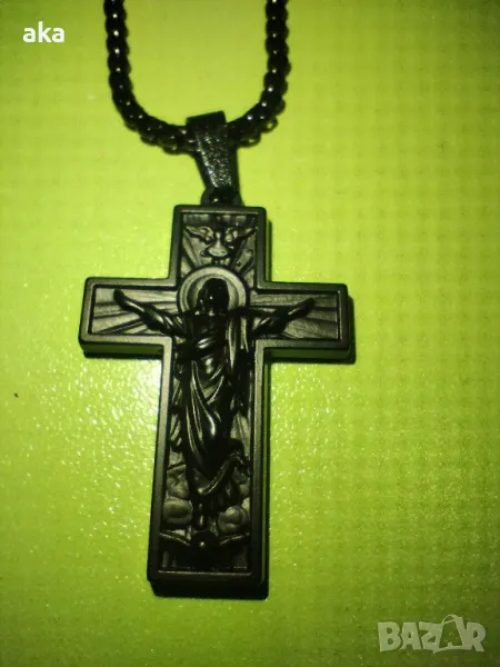 красиво колие 60 см. ланец с кръст черен, снимка 1