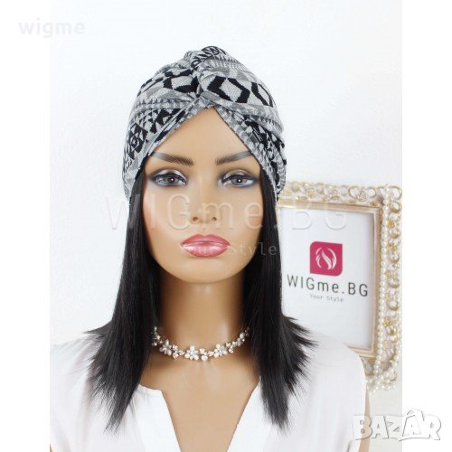Тюрбан за коса в етно стил черно и бяло, снимка 1