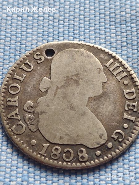 Сребърна монета 2 реала 1808г. Карлос четвърти Севиля Испания 26754, снимка 1