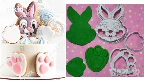 сет резци заек Зайче пластмасови форми за сладки бисквитки торта украса, снимка 1