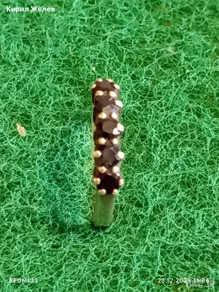 Елегантен нежен сребърен пръстен с ювелирно инкрустирани ЧЕРЕН ТУРМАЛИН ювелирна изработка 41136, снимка 1