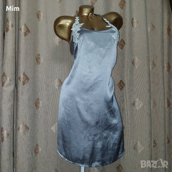   Secret Possessions M/L Оловно сива сатенена нощница , снимка 1