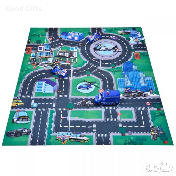 Детски килим за игра с път и полицейски коли, снимка 1