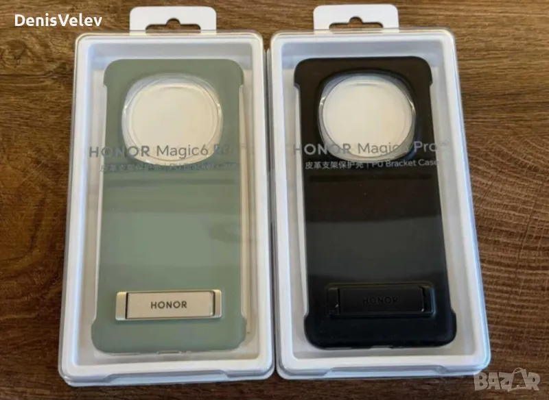 Оригинален твърд калъф Honor Magic 6 Pro PU Bracket Case Black/Green, снимка 1
