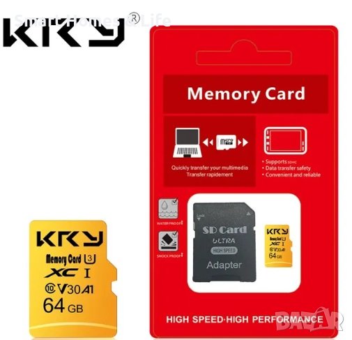 Micro SD Memory Card / TF Карта Памет 64 GBClass 10 + Адаптер, снимка 1