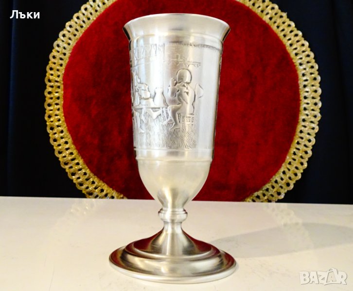 Калаена чаша за вино,сватбарска,кръчмарска картина. , снимка 1