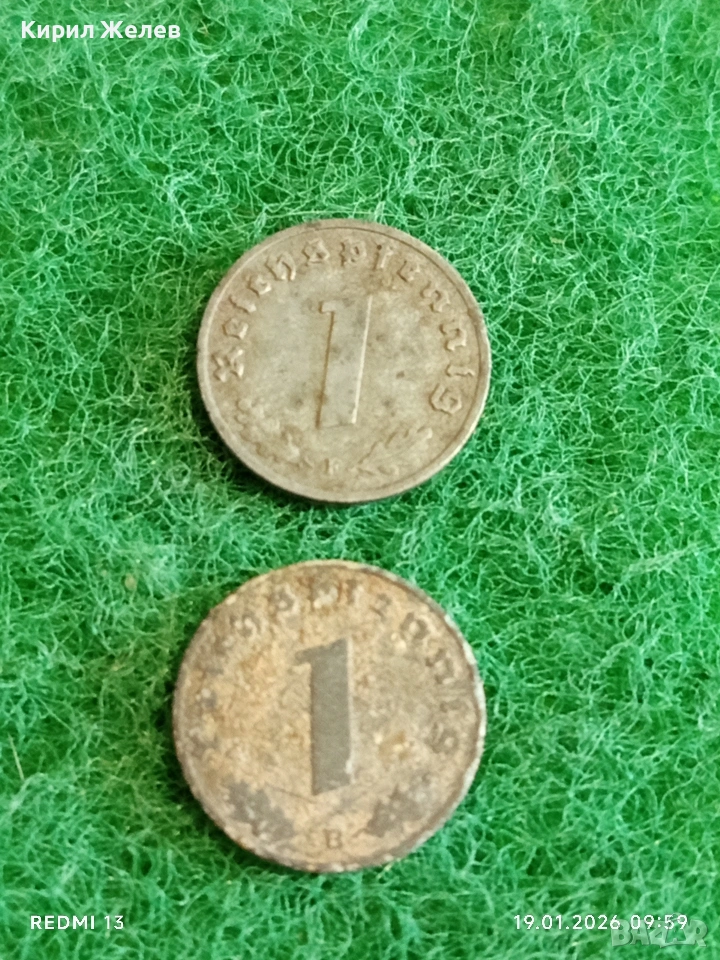 Две монети 1 райхсфенинг 1940г. Трети Райх Германия с свастика 53346, снимка 1