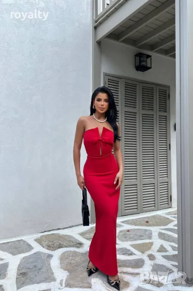 Елегантна червена дамска рокля , снимка 1