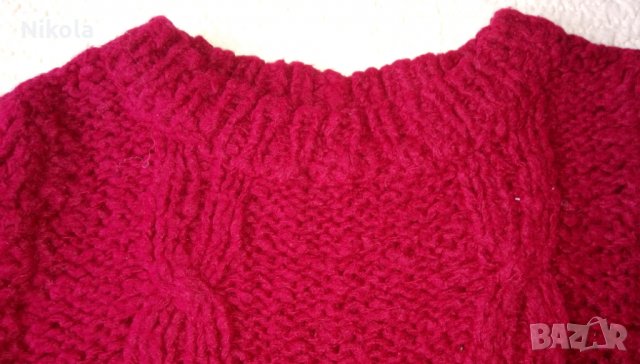 Плетен детски пуловер с дължина 46см за момиченце винено червен