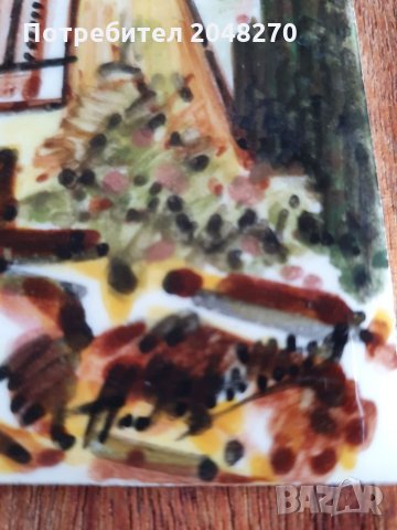  Стара Немска картина порцелан дърво  с подпис  27/18 см., снимка 4 - Антикварни и старинни предмети - 27443406