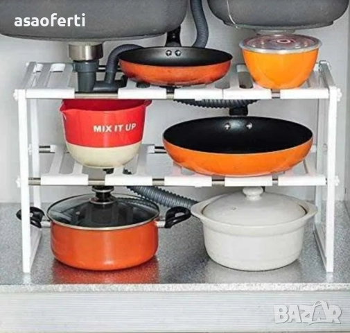 🔧 Регулируема Етажерка 2 Нива за Под Мивка – Разтегателна до 70 см, Органайзер за Кухня/Баня, снимка 7 - Аксесоари за кухня - 52646369