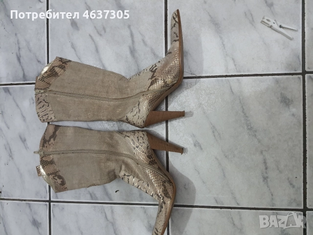 маркови бежави златисти ботуши с шарка, снимка 2 - Дамски ботуши - 52941541