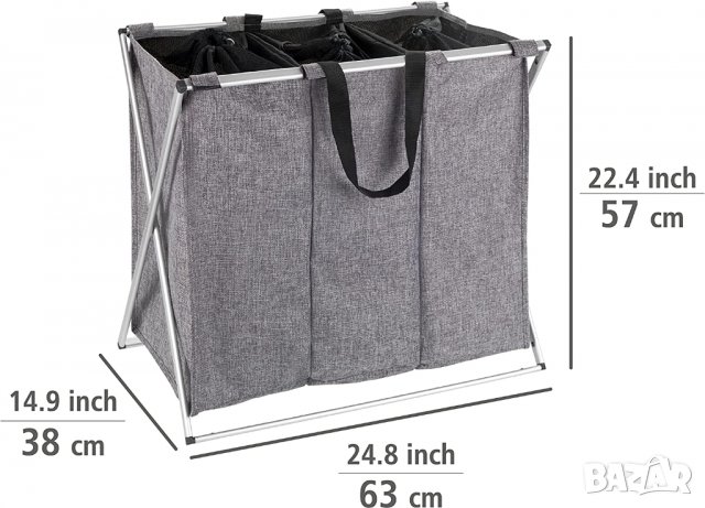 Колектор за пране WENKO Trio, стабилен кош за пране с капак и практични дръжки за носене,, снимка 4 - Други стоки за дома - 40199537