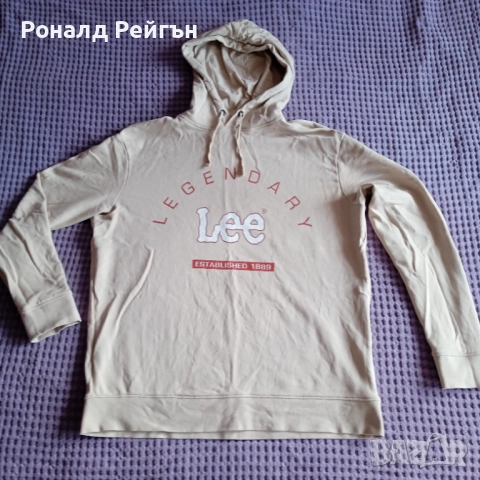 КАТО НОВ LEE L/XL LOOSE HOODIE beige/melange sweatshirt суичър худи анорак Лий