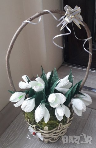 Кошничка с кокичета за 8-ми март , снимка 3 - Изкуствени цветя - 39551800