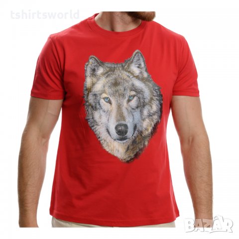 Нова мъжка тениска с трансферен печат Вълк със сини очи, Серия вълци, снимка 1 - Тениски - 37673451