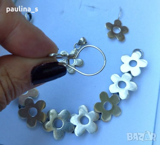 Комплект от сребърни бижута - цветя проба 925 , снимка 5 - Бижутерийни комплекти - 37375218