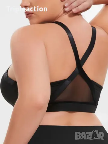 Дамски сутиен с мрежа, голям размер 4XL, Sports Bra, Stretchy Mesh Bra, Crisscross , снимка 5 - Бельо - 45631085