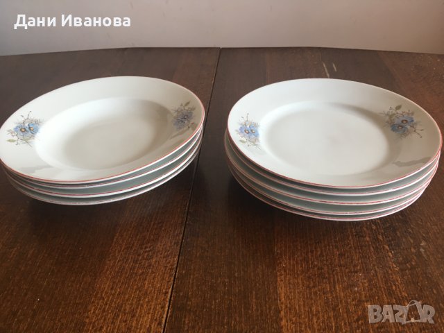 9 порцеланови чинии със сини цветя - 4 дълбоки + 5 литки, снимка 7 - Чинии - 40377106