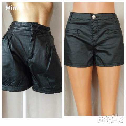 М Къси кожени, черни панталони