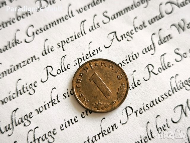 Монета - Трети райх - Германия - 1 пфениг | 1939г.; серия D, снимка 4 - Нумизматика и бонистика - 43800462