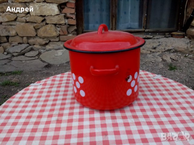 Стара Емайлирана тенджера #4, снимка 2 - Антикварни и старинни предмети - 28990874