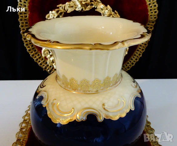 Порцеланова ваза,баварски порцелан Schumann,злато,кобалт.  , снимка 7 - Вази - 53404996