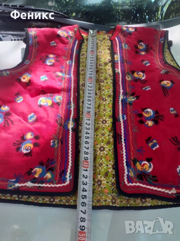 Старо червено шарено елече елек за народна носия, снимка 6 - Антикварни и старинни предмети - 51487702