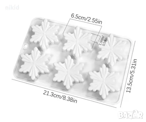 6 Красиви кристални снежинки снежинка силиконов молд форма шоколад гипс фондан декор, снимка 2 - Форми - 48155299