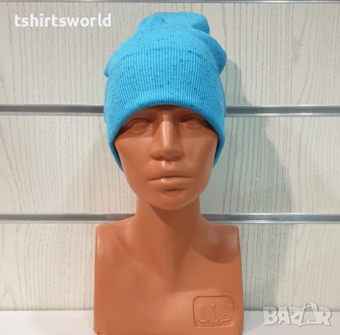 Нова дамска зимна шапка рипс с подгъв в цвят син меланж, снимка 9 - Шапки - 39332995