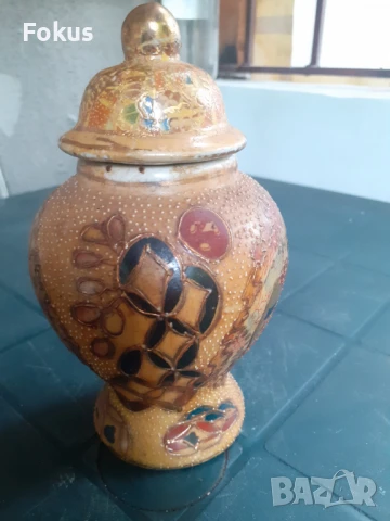 Красива стара ваза буркан с капак порцелан Сатцума Satsuma, снимка 3 - Антикварни и старинни предмети - 50941817