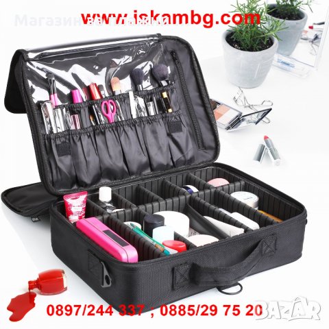 2в1 Куфар-органайзер с 3 отделения за козметика - КОД 2181 ГОЛЯМ, снимка 4 - Подаръци за жени - 28440092