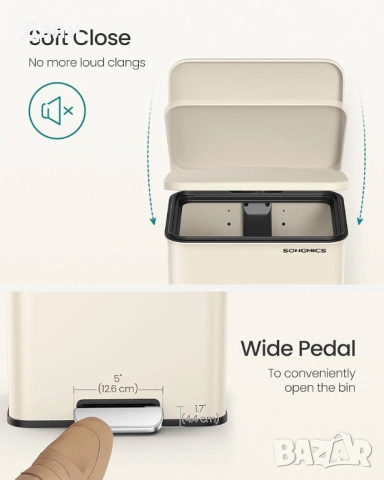 Кухненски кош за боклук SONgMICS, 40L, плавно затваряне , снимка 4 - Други - 52720999