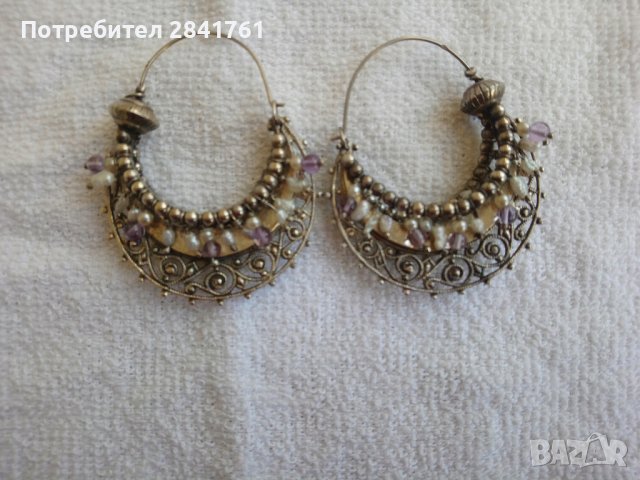 Старинни сребърни италиански обеци с перли и аметисти, снимка 6 - Обеци - 44110370