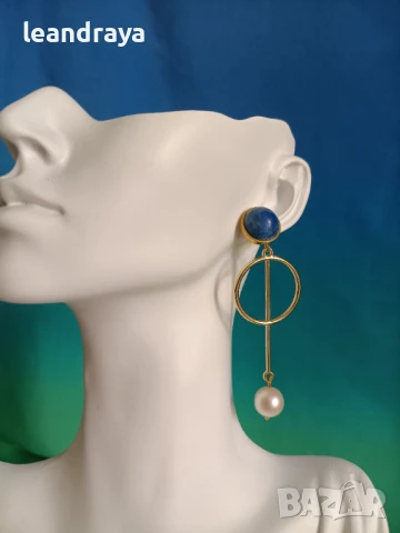 Обеци лазурит и перла, снимка 7 - Обеци - 44451443