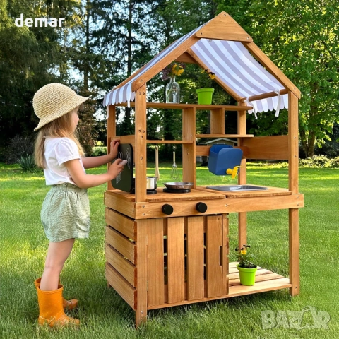 OOOK Детски кухненски комплект с навес, 3+ години, масивна ела, снимка 2 - Образователни игри - 52403381