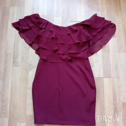 Рокля Бордо с волани, снимка 14 - Рокли - 48650155