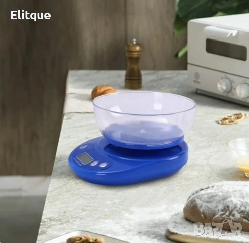 Домакинска везна с капацитет 5 кг + купа- Цвят: Бял.