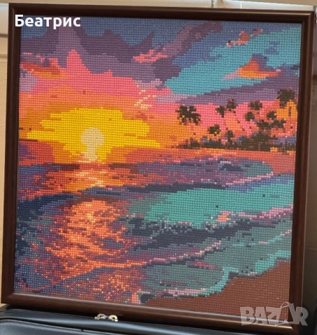 Диамантен гоблен пейзаж-залез с кръгли маниста