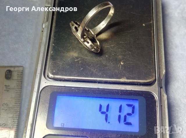 Стар Английски Скъпоценен СРЕБЪРЕН ПРЪСТЕН Сребро 925 с МАРКАЗИТИ, снимка 4 - Пръстени - 52688373