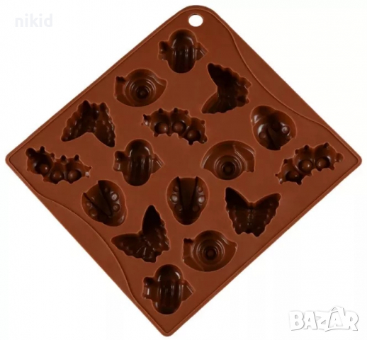 Насекоми Калинка пеперуда гъсеница охлюв пчела дълбоки силиконов молд форма шоколадови бонбони гипс , снимка 2 - Форми - 36510563