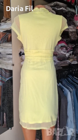-20% Свежа жълта рокля от шифон с подплата, снимка 4 - Рокли - 50879713