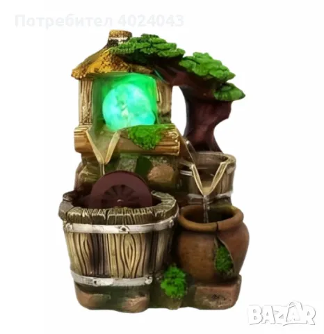 Декоративен воден фонтан със светещо кълбо