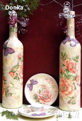 Рисувани шишета-вази, затваряеми бутилки, уникатни чаши, чинии, фруктиери, кашпи, снимка 11 - Обзавеждане за заведение - 36921424