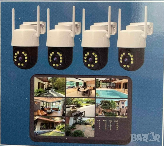 Комплект 4 камери HD FULL с дисплей 7 инч App: ICsee